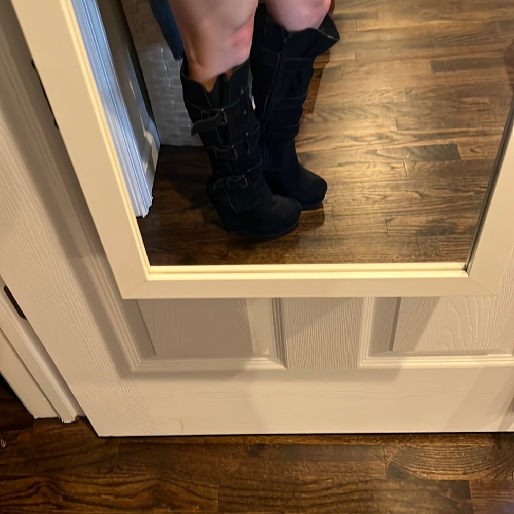 Wild Pair Brand 5.5 suede black high boots with buckles and zipper